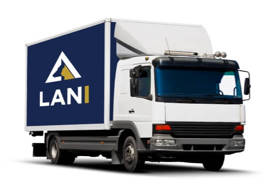 A delivery truck with the LANI logo on the side.